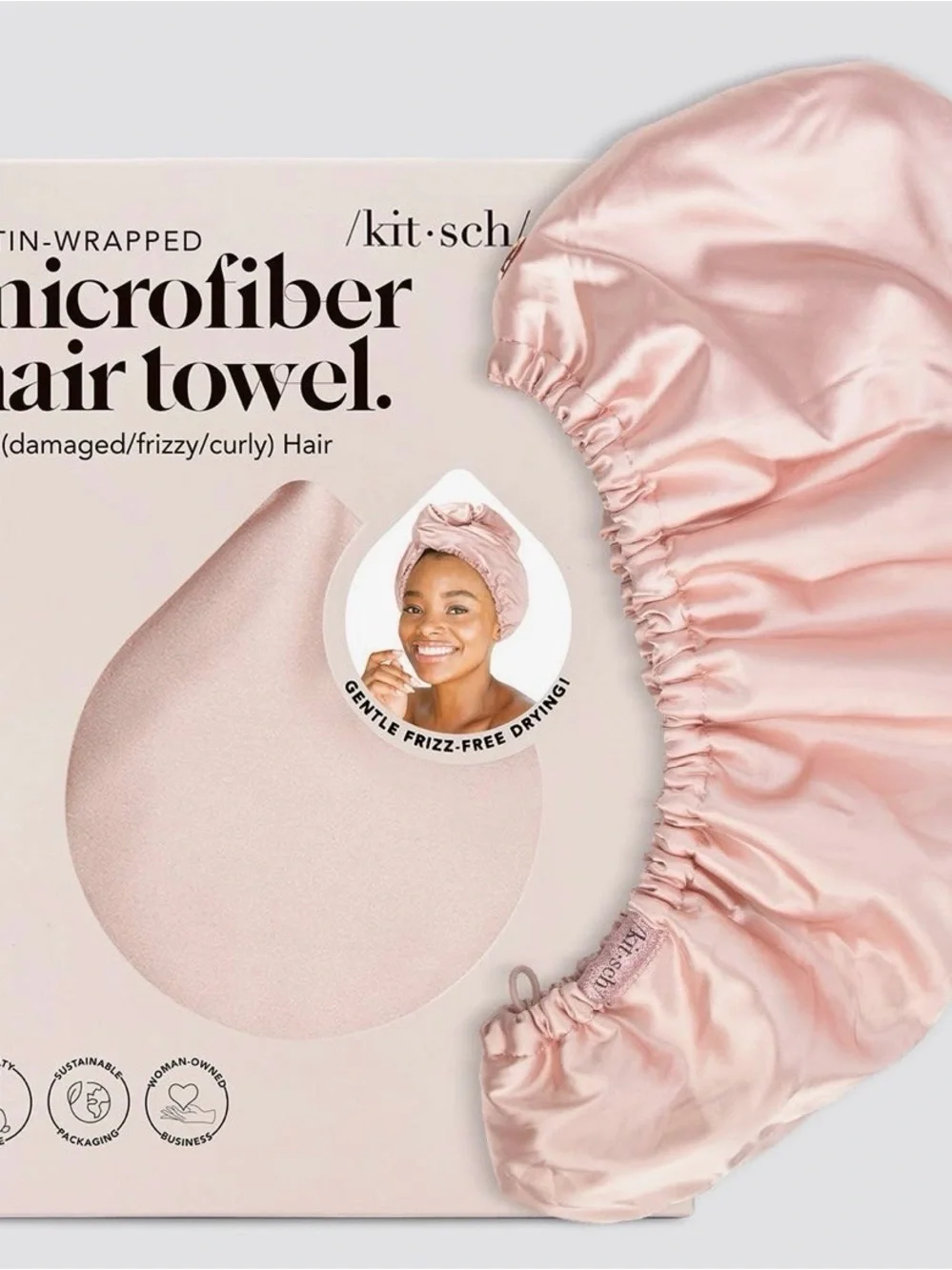 Kitsch Pink Satin-Wrapped Microfiber Hair Towel Cap price firm